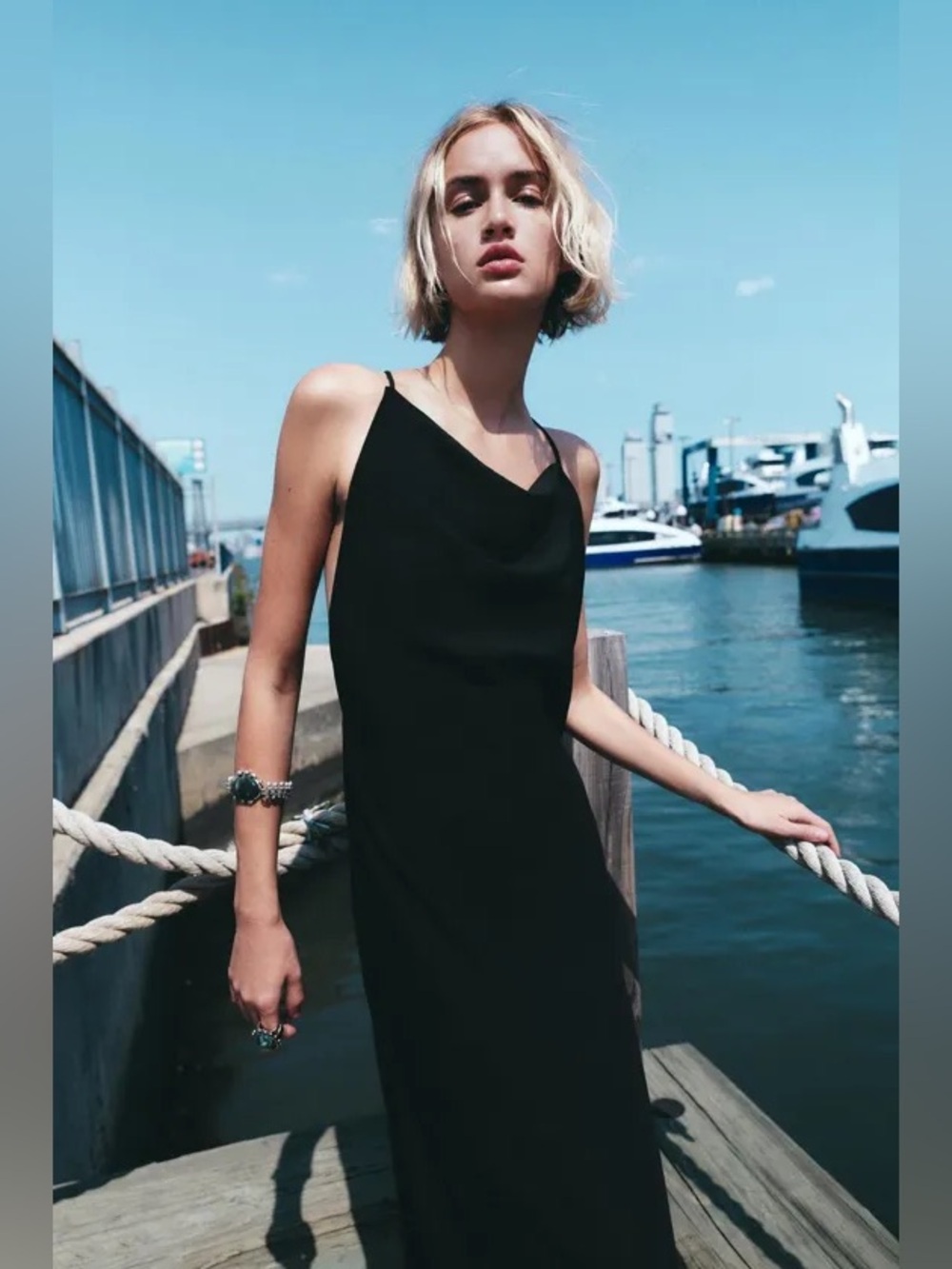 Zara open back black dress